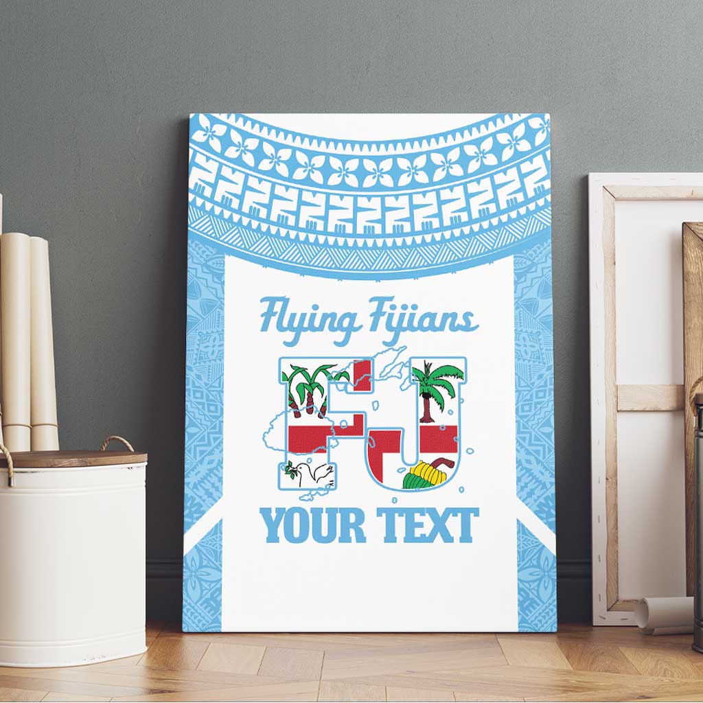 Custom Fiji Tapa Rugby Canvas Wall Art Flying Fijian Blue And White Version