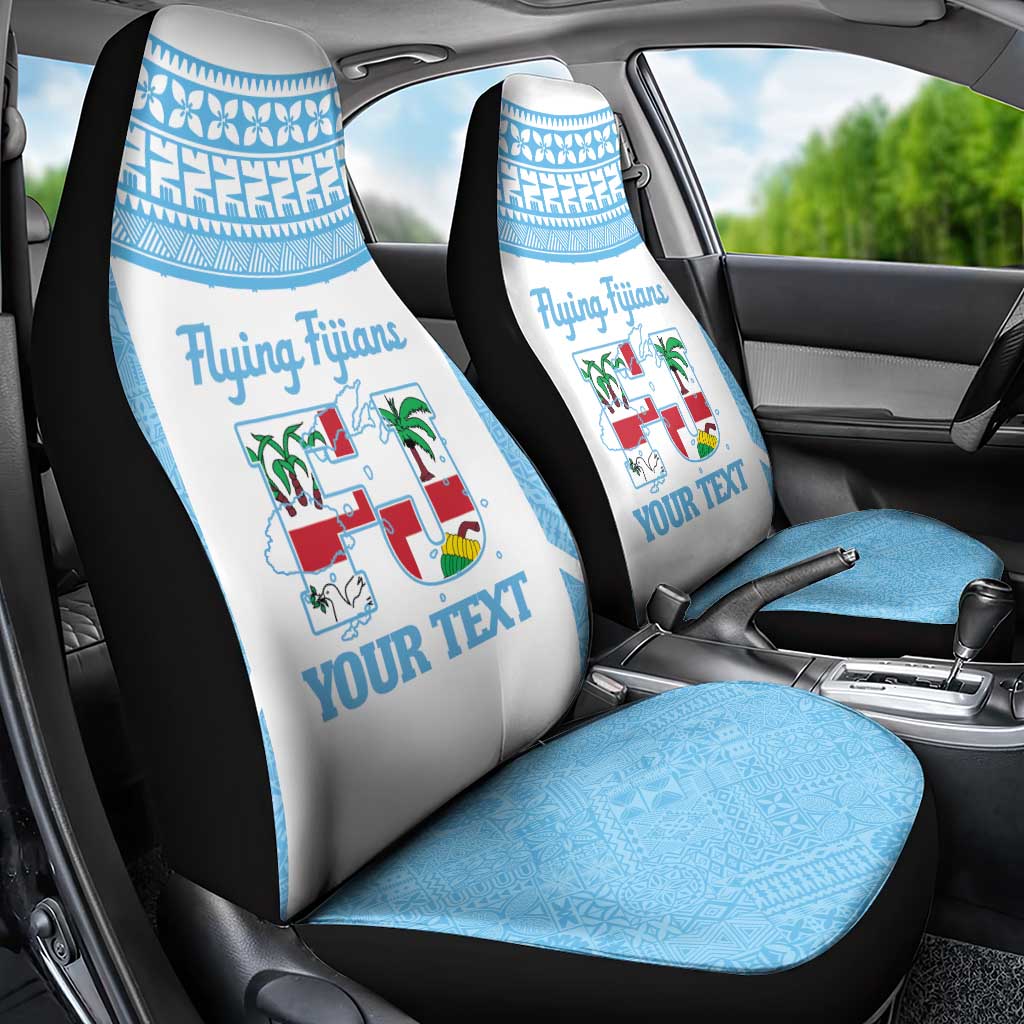 Custom Fiji Tapa Rugby Car Seat Cover Flying Fijian Blue And White Version LT14 - Polynesian Pride