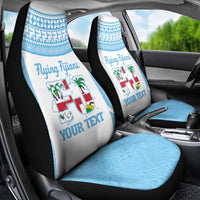 Custom Fiji Tapa Rugby Car Seat Cover Flying Fijian Blue And White Version LT14 - Polynesian Pride