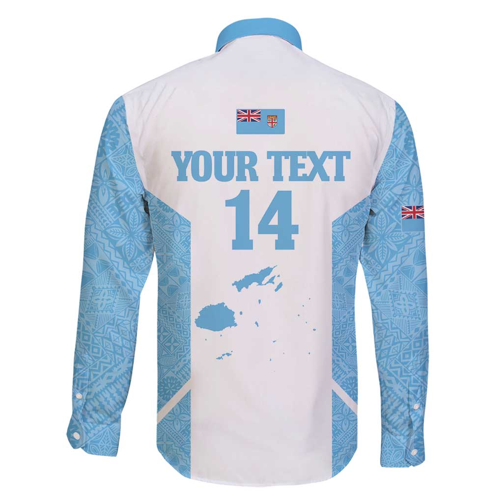 Custom Fiji Tapa Rugby Family Matching Mermaid Dress and Hawaiian Shirt Flying Fijian Blue And White Version