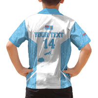 Custom Fiji Tapa Rugby Family Matching Off Shoulder Maxi Dress and Hawaiian Shirt Flying Fijian Blue And White Version