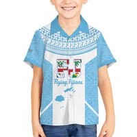 Custom Fiji Tapa Rugby Family Matching Summer Maxi Dress and Hawaiian Shirt Flying Fijian Blue And White Version