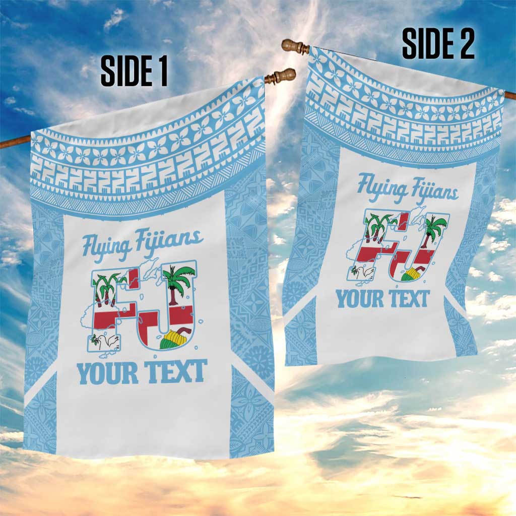 Custom Fiji Tapa Rugby Garden Flag Flying Fijian Blue And White Version