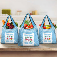 Custom Fiji Tapa Rugby Grocery Bag Flying Fijian Blue And White Version