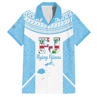 Custom Fiji Tapa Rugby Hawaiian Shirt Flying Fijian Blue And White Version