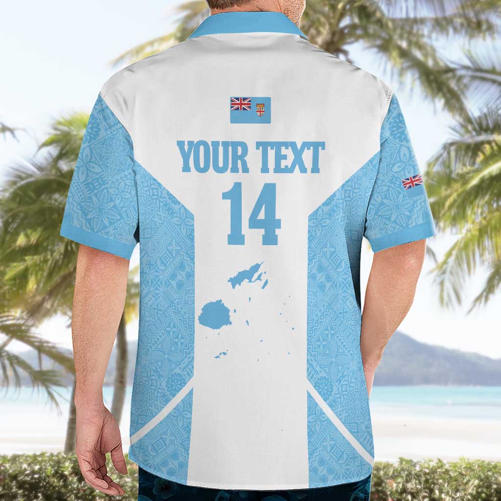 Custom Fiji Tapa Rugby Hawaiian Shirt Flying Fijian Blue And White Version
