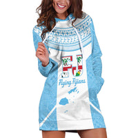Custom Fiji Tapa Rugby Hoodie Dress Flying Fijian Blue And White Version
