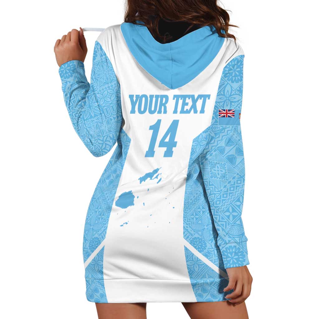 Custom Fiji Tapa Rugby Hoodie Dress Flying Fijian Blue And White Version