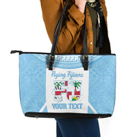 Custom Fiji Tapa Rugby Leather Tote Bag Flying Fijian Blue And White Version