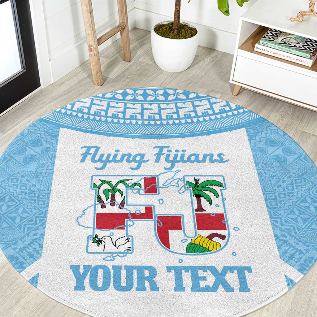 Custom Fiji Tapa Rugby Round Carpet Flying Fijian Blue And White Version