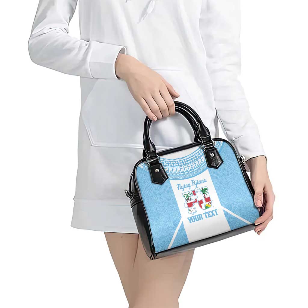 Custom Fiji Tapa Rugby Shoulder Handbag Flying Fijian Blue And White Version