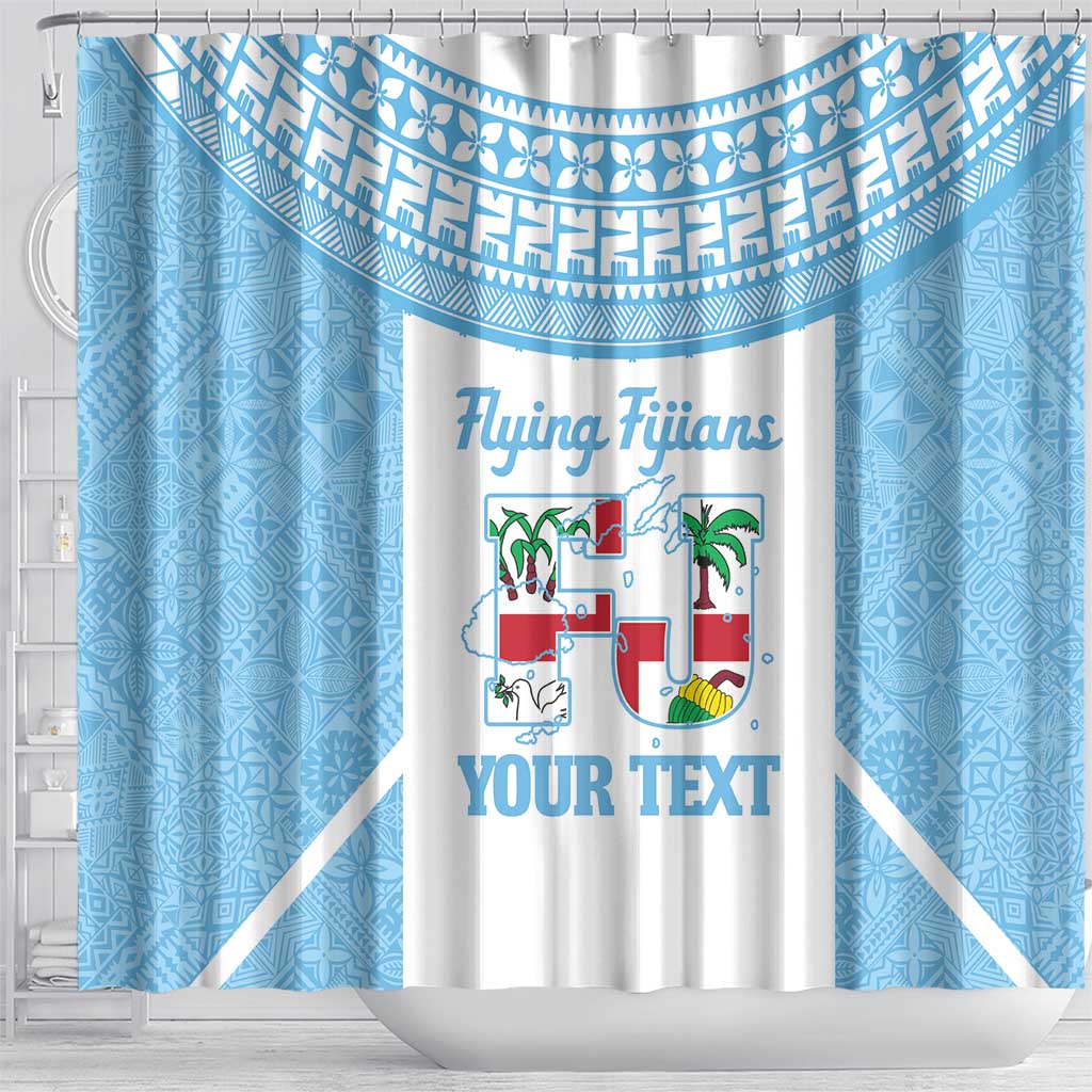 Custom Fiji Tapa Rugby Shower Curtain Flying Fijian Blue And White Version