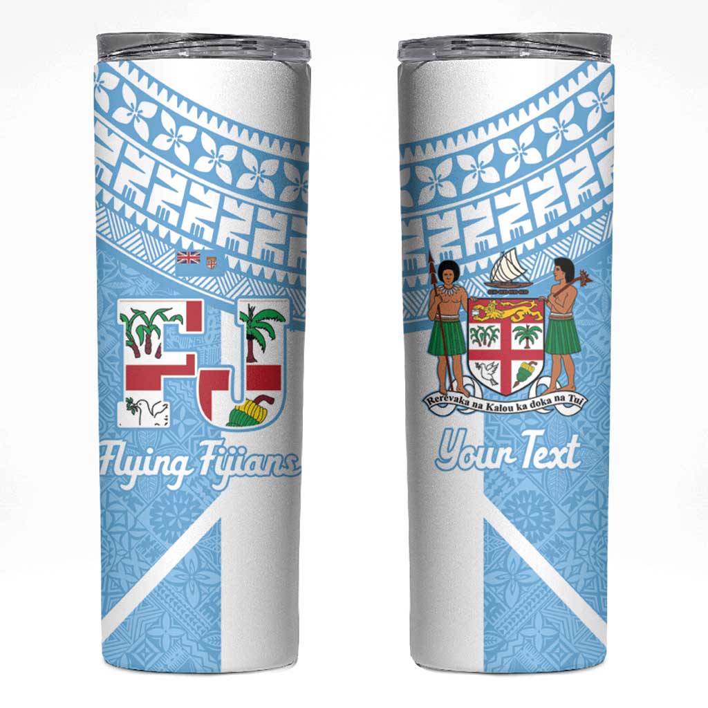 Custom Fiji Tapa Rugby Skinny Tumbler Flying Fijian Blue And White Version LT14 Blue - Polynesian Pride