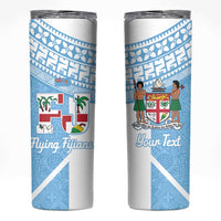 Custom Fiji Tapa Rugby Skinny Tumbler Flying Fijian Blue And White Version LT14 Blue - Polynesian Pride