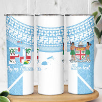 Custom Fiji Tapa Rugby Skinny Tumbler Flying Fijian Blue And White Version LT14 - Polynesian Pride