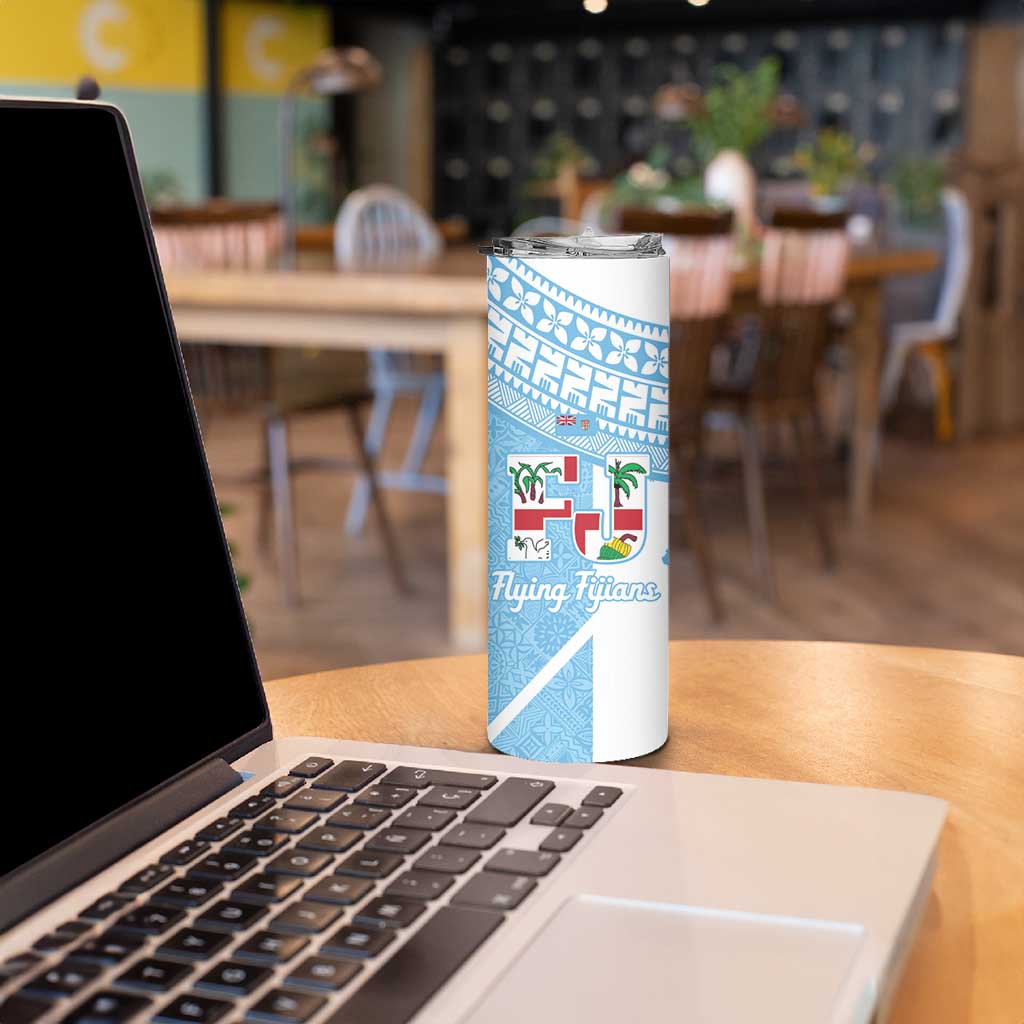 Custom Fiji Tapa Rugby Skinny Tumbler Flying Fijian Blue And White Version LT14 - Polynesian Pride