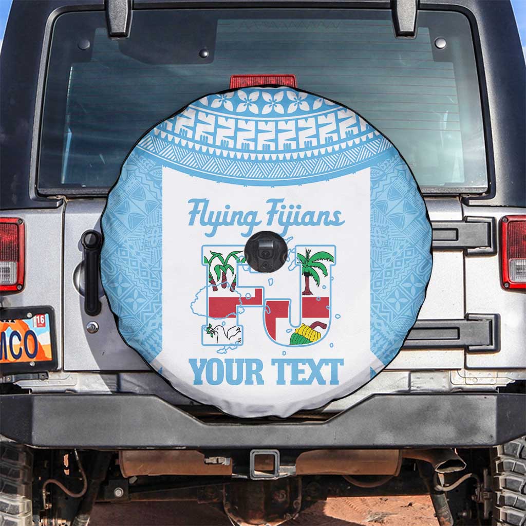 Custom Fiji Tapa Rugby Spare Tire Cover Flying Fijian Blue And White Version