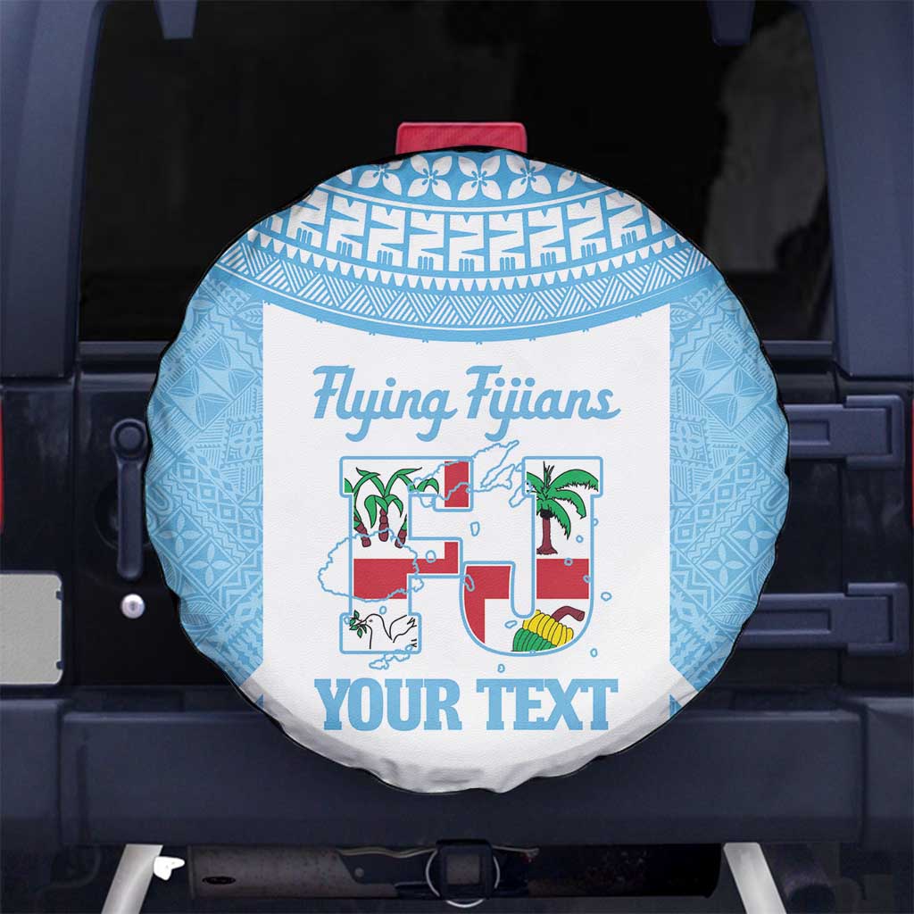 Custom Fiji Tapa Rugby Spare Tire Cover Flying Fijian Blue And White Version