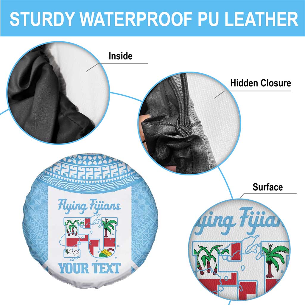 Custom Fiji Tapa Rugby Spare Tire Cover Flying Fijian Blue And White Version