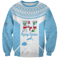 Custom Fiji Tapa Rugby Sweatshirt Flying Fijian Blue And White Version