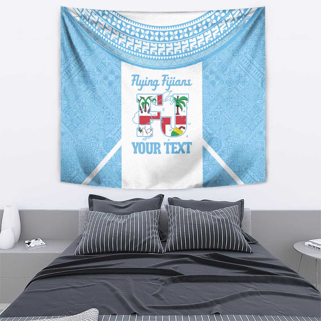 Custom Fiji Tapa Rugby Tapestry Flying Fijian Blue And White Version