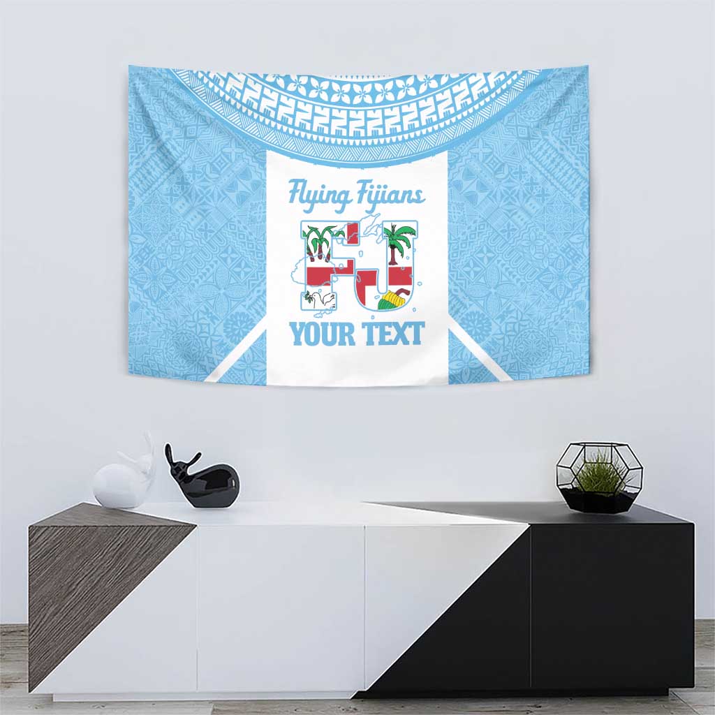 Custom Fiji Tapa Rugby Tapestry Flying Fijian Blue And White Version