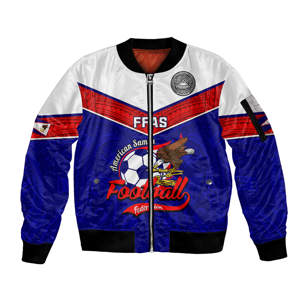 American Samoa Football Sleeve Zip Bomber Jacket Polynesian Sporty Style LT14 Unisex Blue - Polynesian Pride