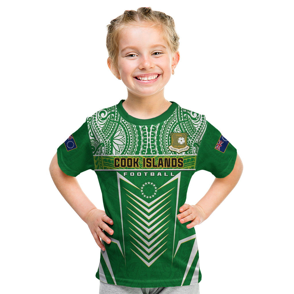 Cook Islands Football Kid T Shirt Go Kuki Airani Polynesian Sporty Style LT14 Green - Polynesian Pride