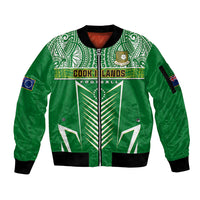 Personalised Cook Islands Football Sleeve Zip Bomber Jacket Go Kuki Airani Polynesian Sporty Style LT14 Unisex Green - Polynesian Pride