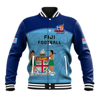 Fiji Football Baseball Jacket Fijian Tapa Pattern Sporty Style LT14 Unisex Blue - Polynesian Pride