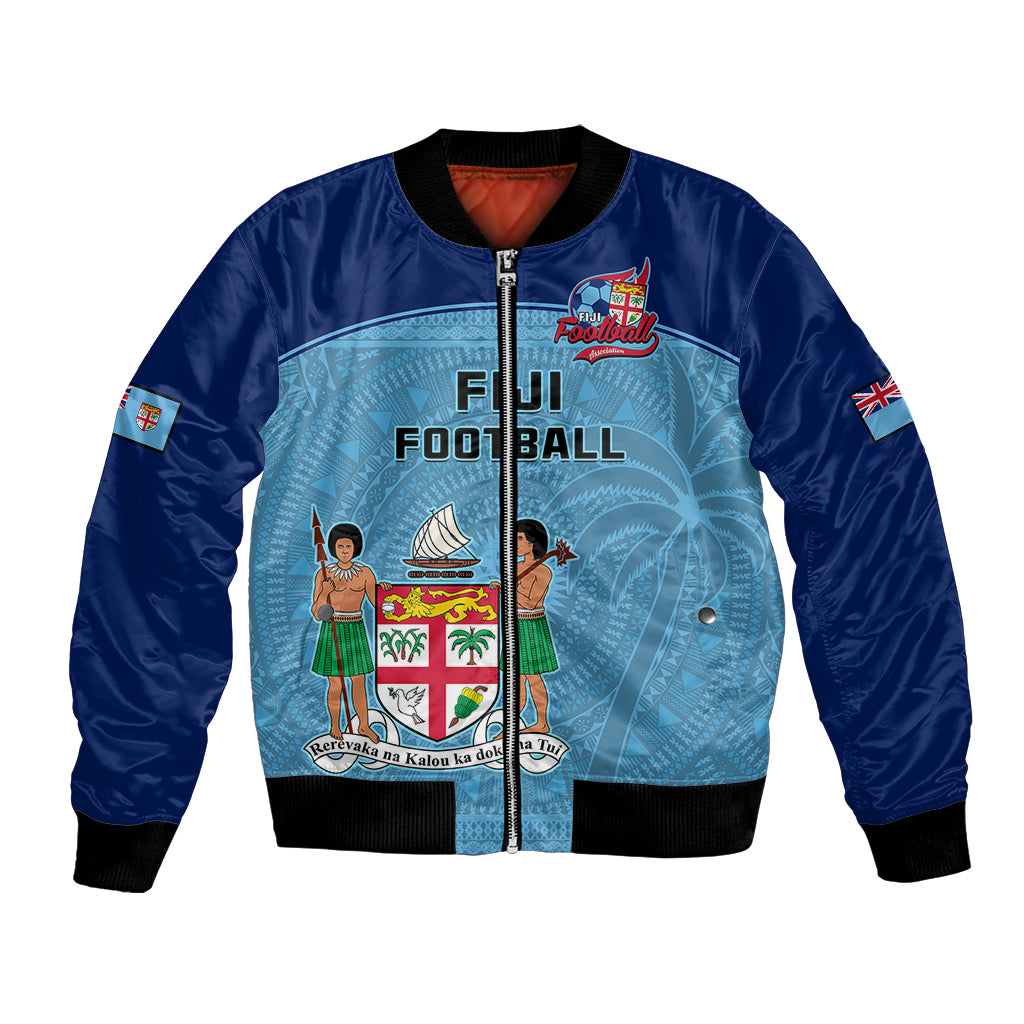 Fiji Football Bomber Jacket Fijian Tapa Pattern Sporty Style LT14 Unisex Blue - Polynesian Pride