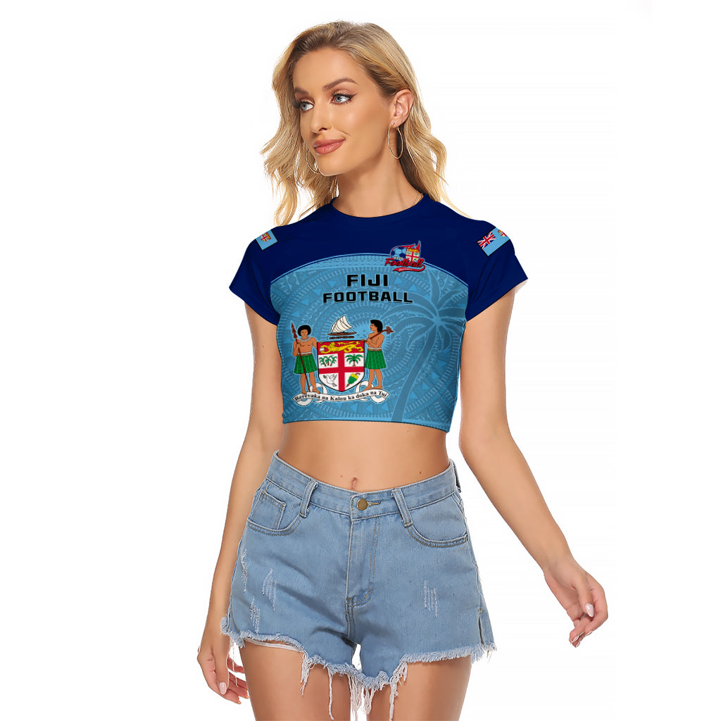 Fiji Football Raglan Cropped T Shirt Fijian Tapa Pattern Sporty Style LT14 Female Blue - Polynesian Pride