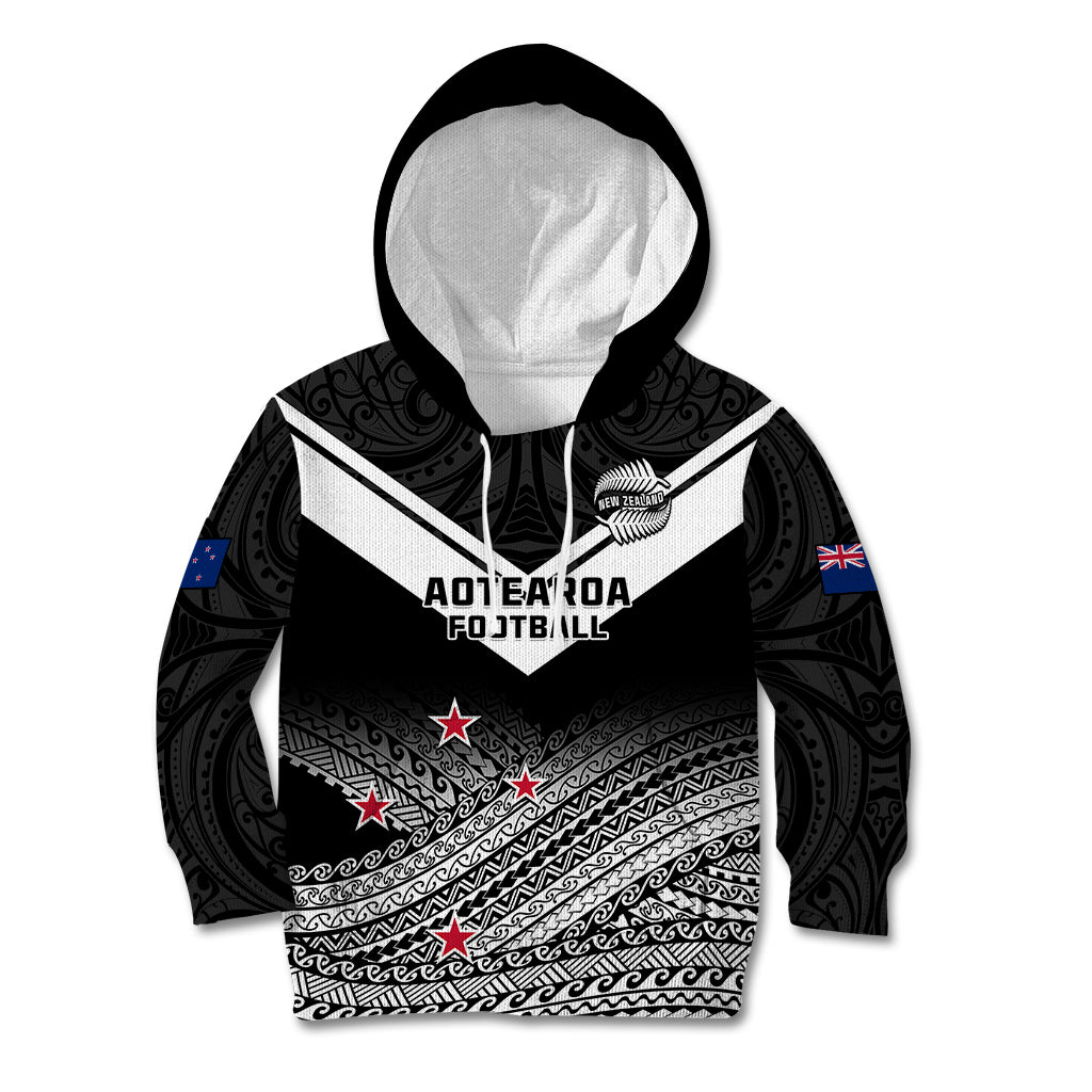 Aotearoa Football Kid Hoodie Go New Zealand Maori Fern Pattern LT14 Black - Polynesian Pride