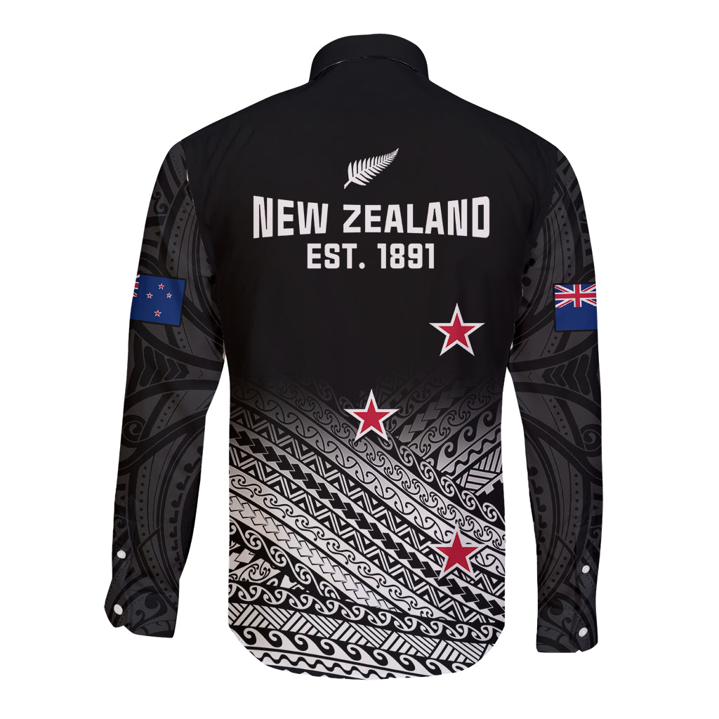 Aotearoa Football Long Sleeve Button Shirt Go New Zealand Maori Fern Pattern LT14 - Polynesian Pride
