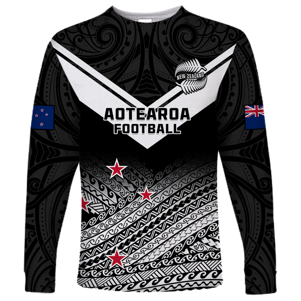 Aotearoa Football Long Sleeve Shirt Go New Zealand Maori Fern Pattern LT14 Unisex Black - Polynesian Pride