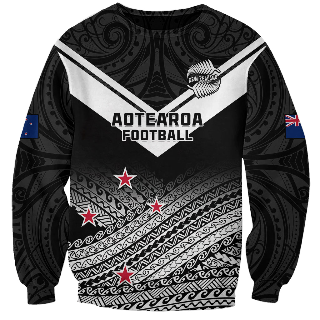 Aotearoa Football Sweatshirt Go New Zealand Maori Fern Pattern LT14 Unisex Black - Polynesian Pride