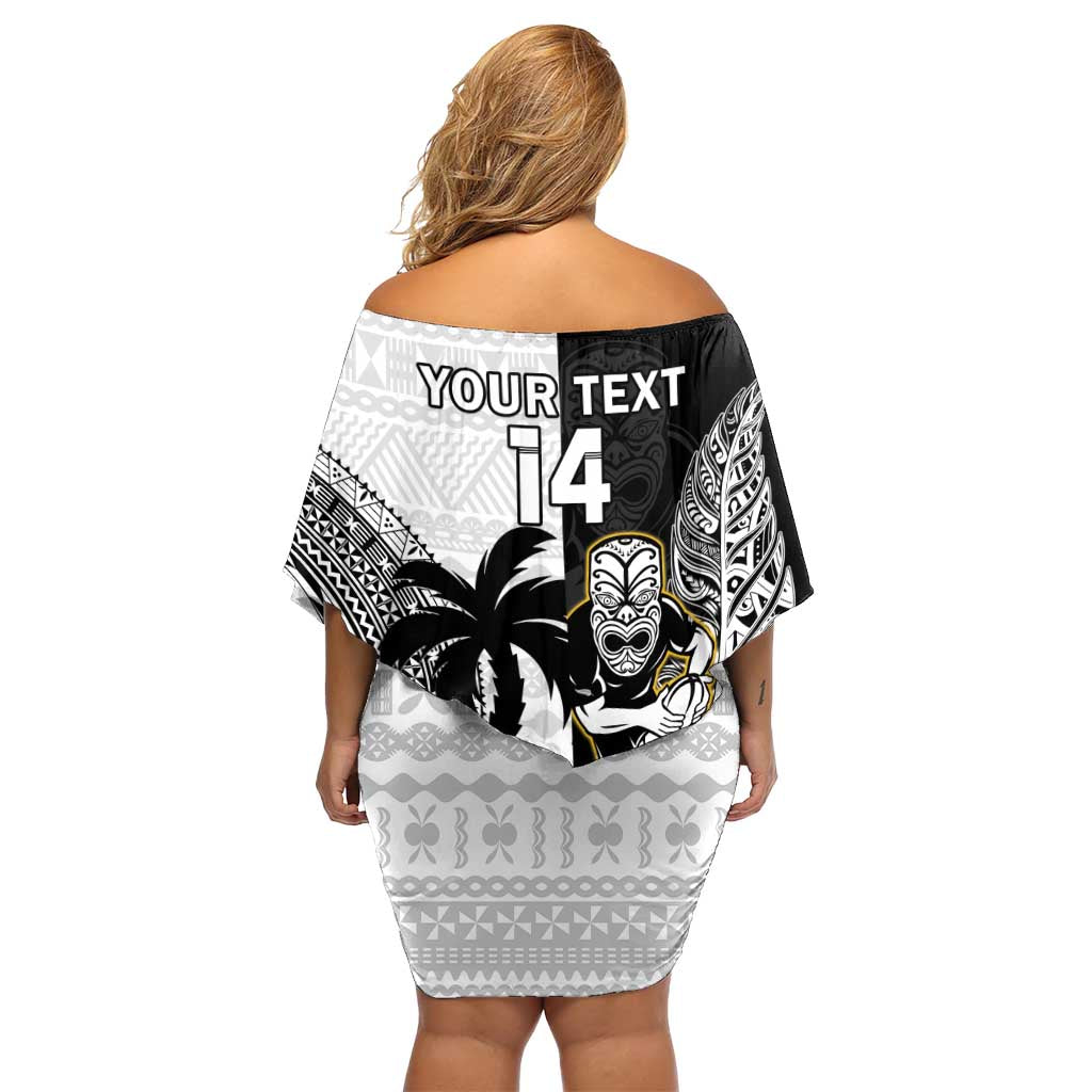 Custom Fiji And New Zealand Rugby Off Shoulder Short Dress Aotearoa Silver Fern Mix Fijian Tapa Pattern