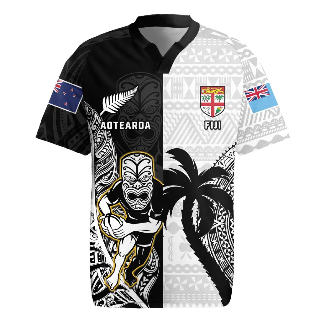 Custom Fiji And New Zealand Rugby Rugby Jersey Aotearoa Silver Fern Mix Fijian Tapa Pattern