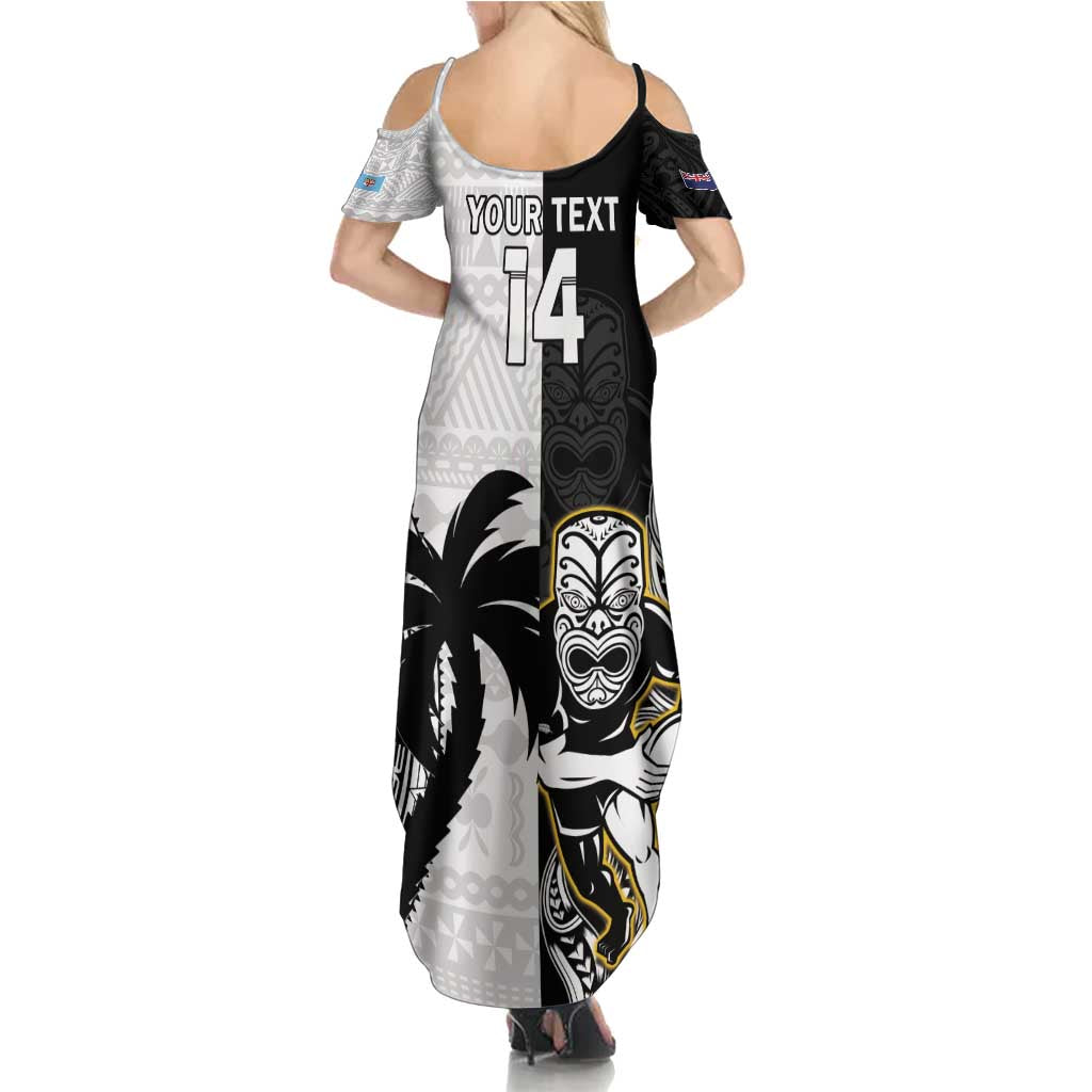 Custom Fiji And New Zealand Rugby Summer Maxi Dress Aotearoa Silver Fern Mix Fijian Tapa Pattern