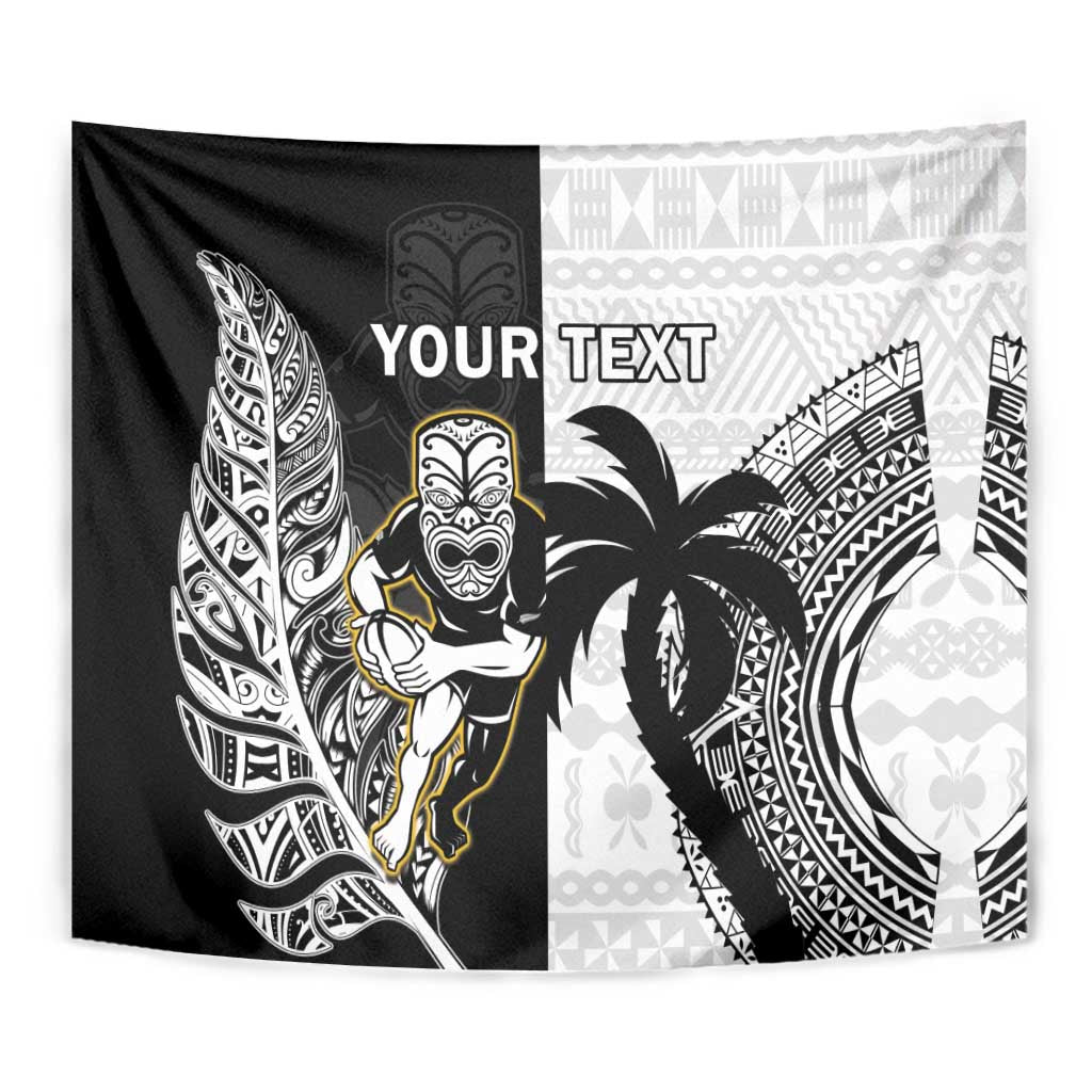 Custom Fiji And New Zealand Rugby Tapestry Aotearoa Silver Fern Mix Fijian Tapa Pattern