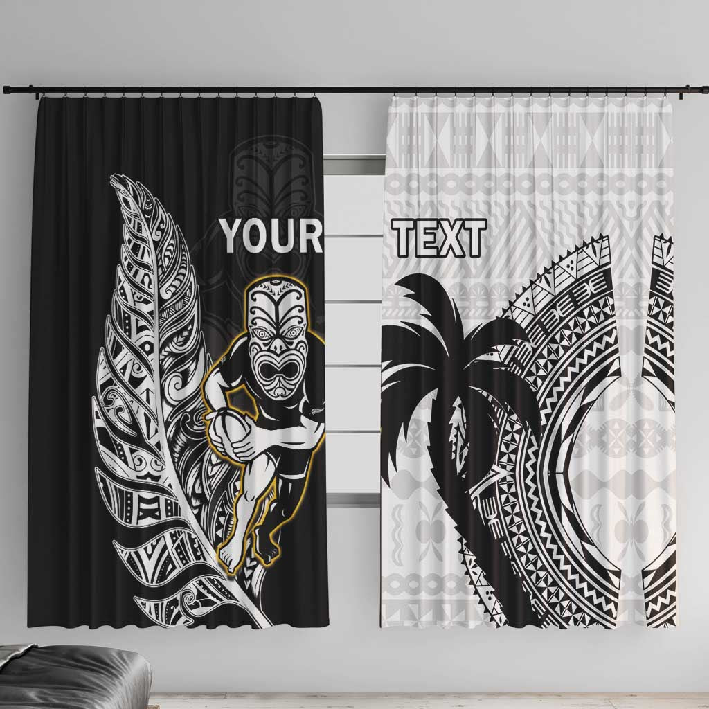 Custom Fiji And New Zealand Rugby Window Curtain Aotearoa Silver Fern Mix Fijian Tapa Pattern