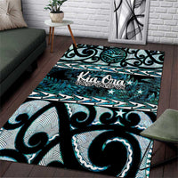 Kia Ora New Zealand Area Rug Aotearoa Proud Maori Paua Shell Silver Fern LT14 Black - Polynesian Pride