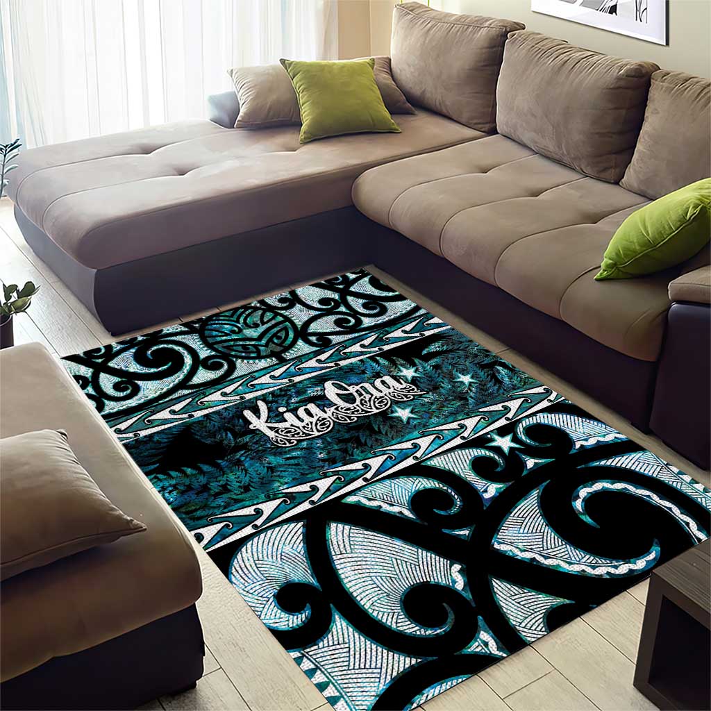 Kia Ora New Zealand Area Rug Aotearoa Proud Maori Paua Shell Silver Fern LT14 - Polynesian Pride