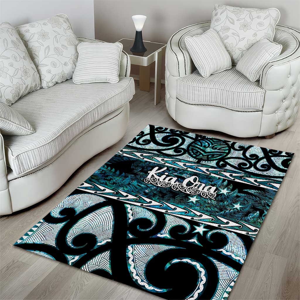 Kia Ora New Zealand Area Rug Aotearoa Proud Maori Paua Shell Silver Fern LT14 - Polynesian Pride