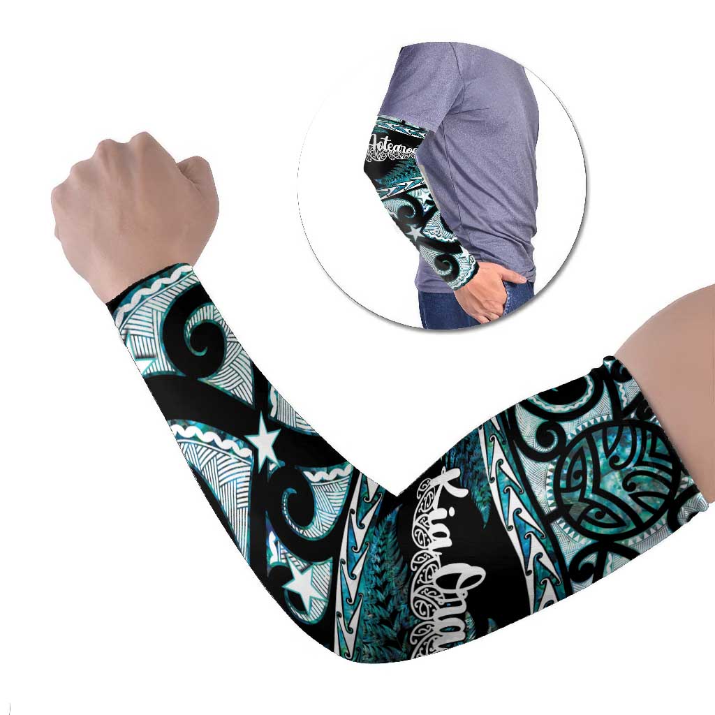 Kia Ora New Zealand Arm Sleeves Aotearoa Proud Maori Paua Shell Silver Fern - Polynesian Pride