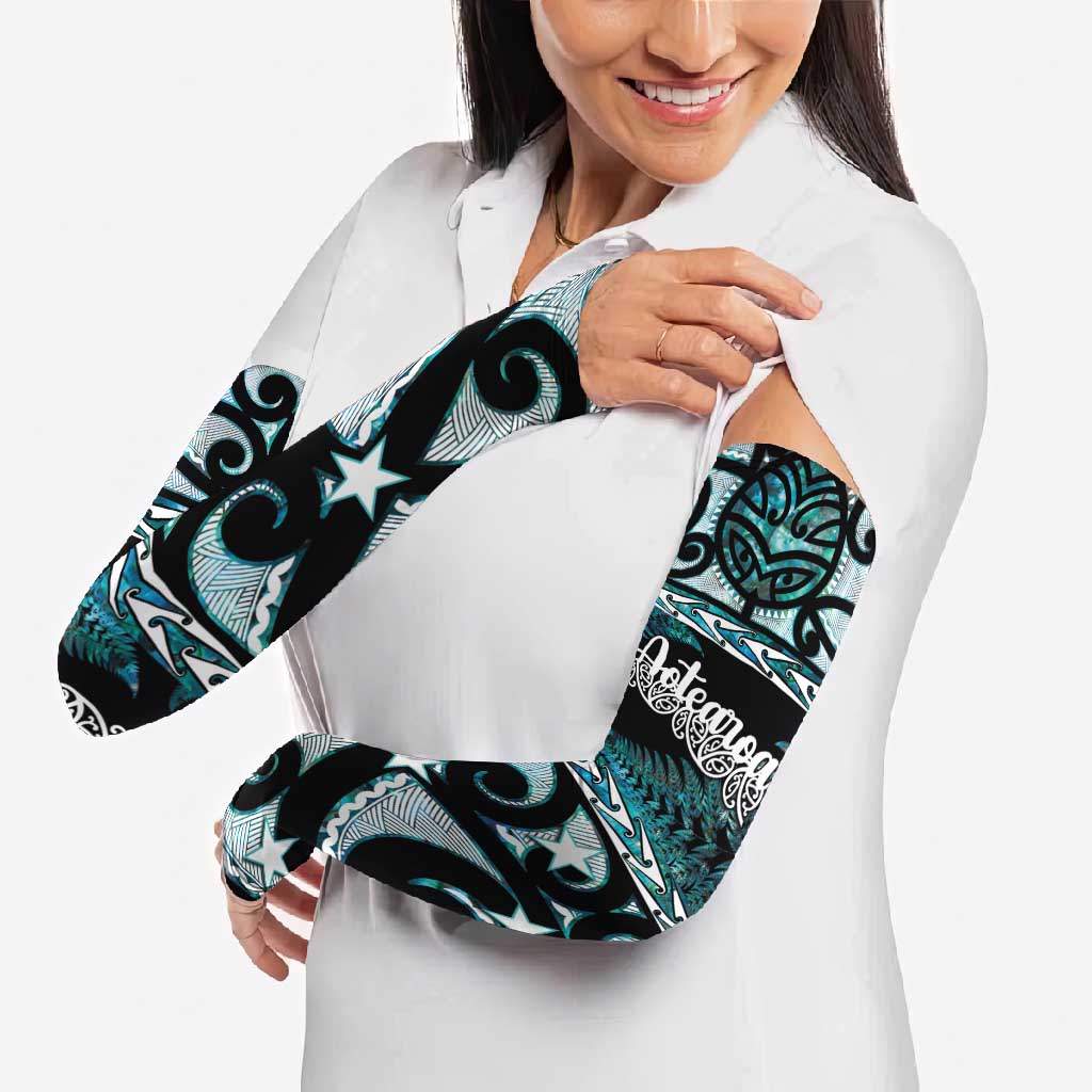 Kia Ora New Zealand Arm Sleeves Aotearoa Proud Maori Paua Shell Silver Fern - Polynesian Pride