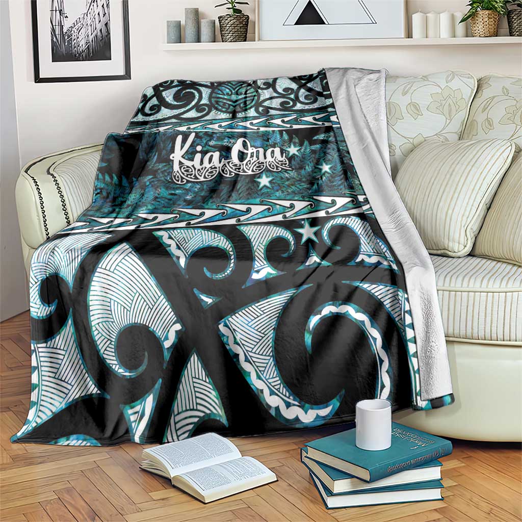 Kia Ora New Zealand Blanket Aotearoa Proud Maori Paua Shell Silver Fern LT14 Black - Polynesian Pride