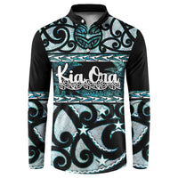 Kia Ora New Zealand Button Sweatshirt Aotearoa Proud Maori Paua Shell Silver Fern LT14 Black - Polynesian Pride