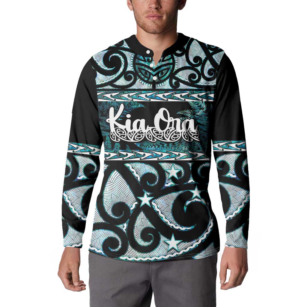 Kia Ora New Zealand Button Sweatshirt Aotearoa Proud Maori Paua Shell Silver Fern LT14 - Polynesian Pride