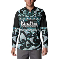 Kia Ora New Zealand Button Sweatshirt Aotearoa Proud Maori Paua Shell Silver Fern LT14 - Polynesian Pride